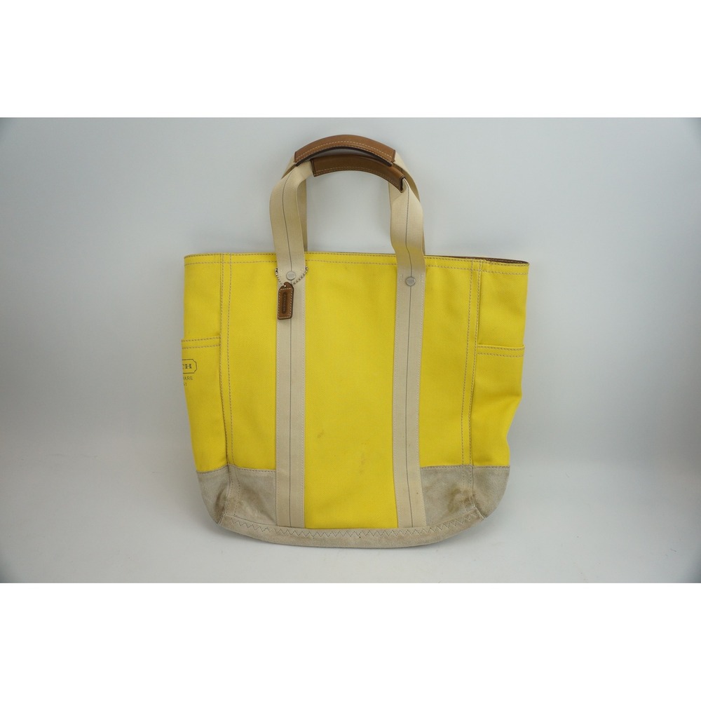 Coach Tote Bag Yellow Canvas Leather Suede Trim 5199 Good condition